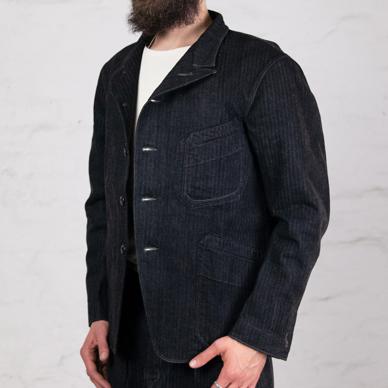Peak Lapel Lounge Jacket Denim Schwarz
