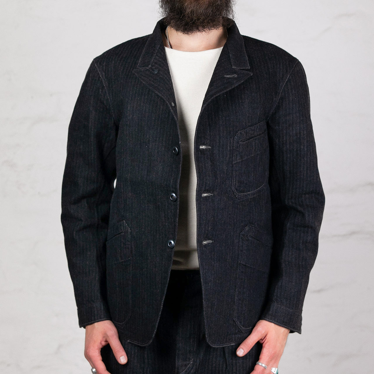 Peak Lapel Lounge Jacket Denim Schwarz