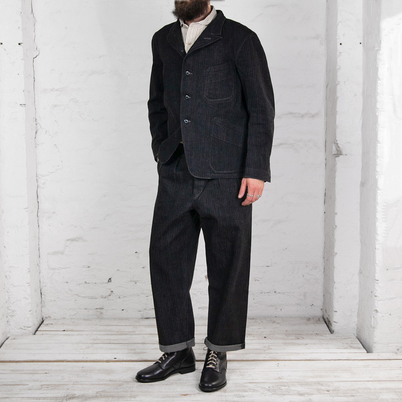 Peak Lapel Lounge Jacket Denim Schwarz