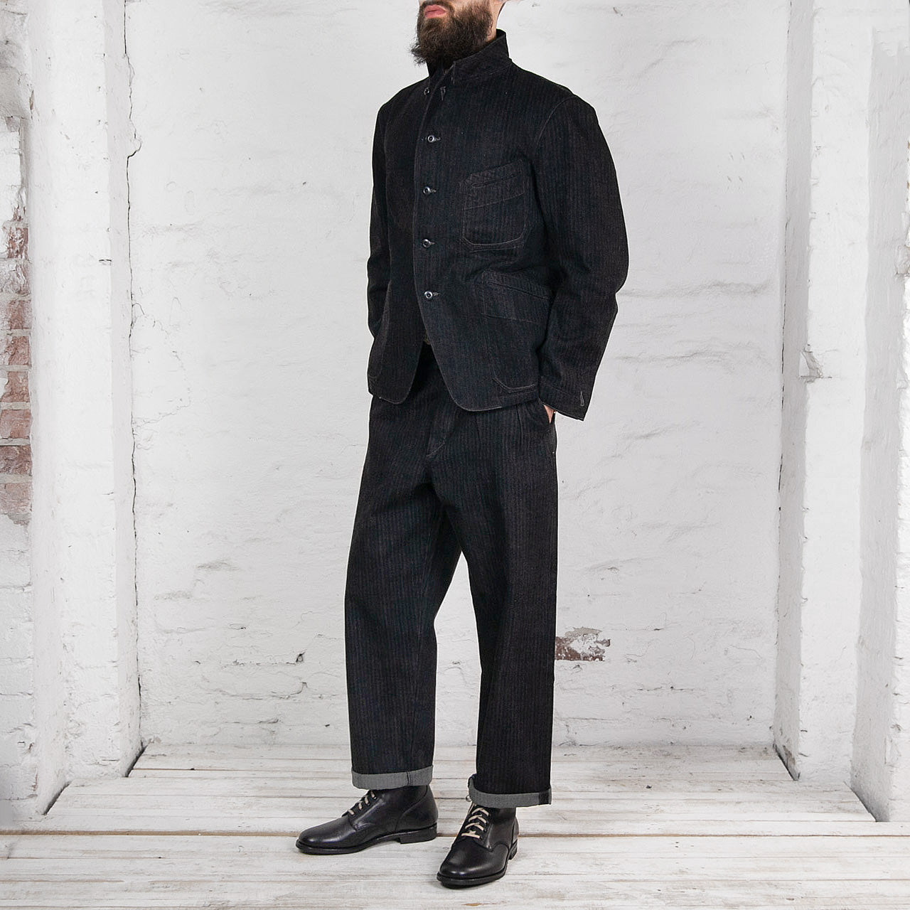 Peak Lapel Lounge Jacket Denim Schwarz