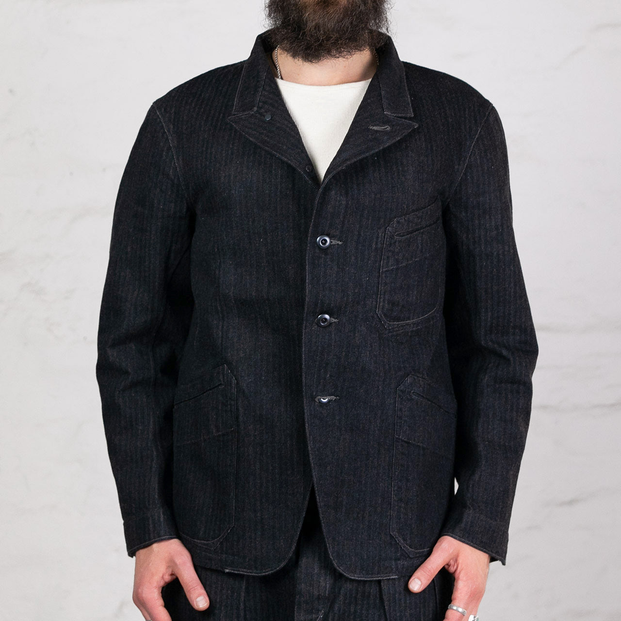 Peak Lapel Lounge Jacket Denim Schwarz