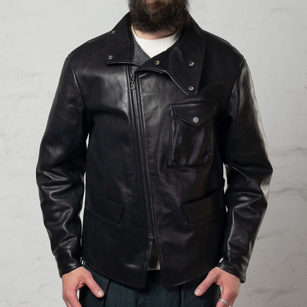 Sidcot Jacke Pferdeleder Schwarz