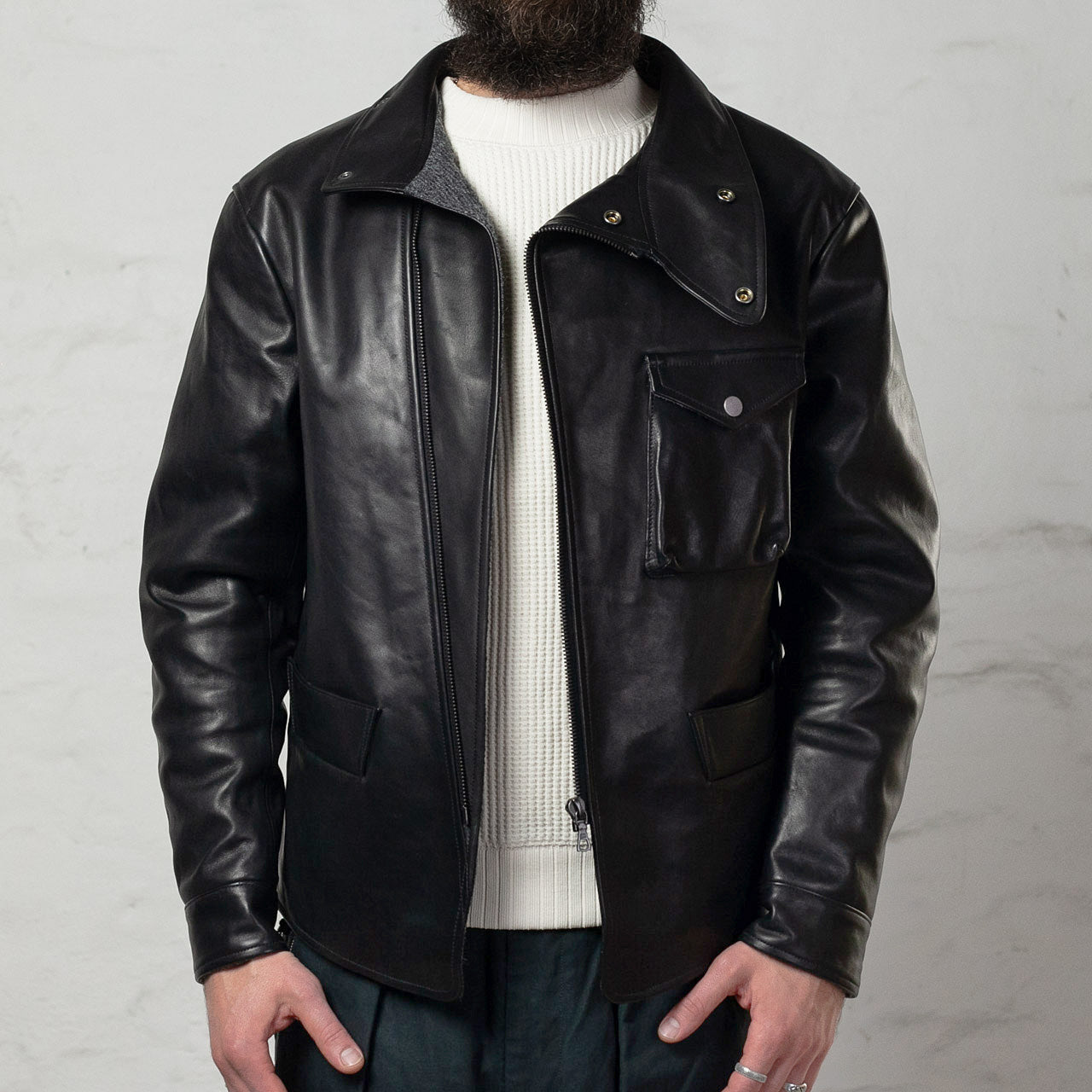 Sidcot Jacke Pferdeleder Schwarz