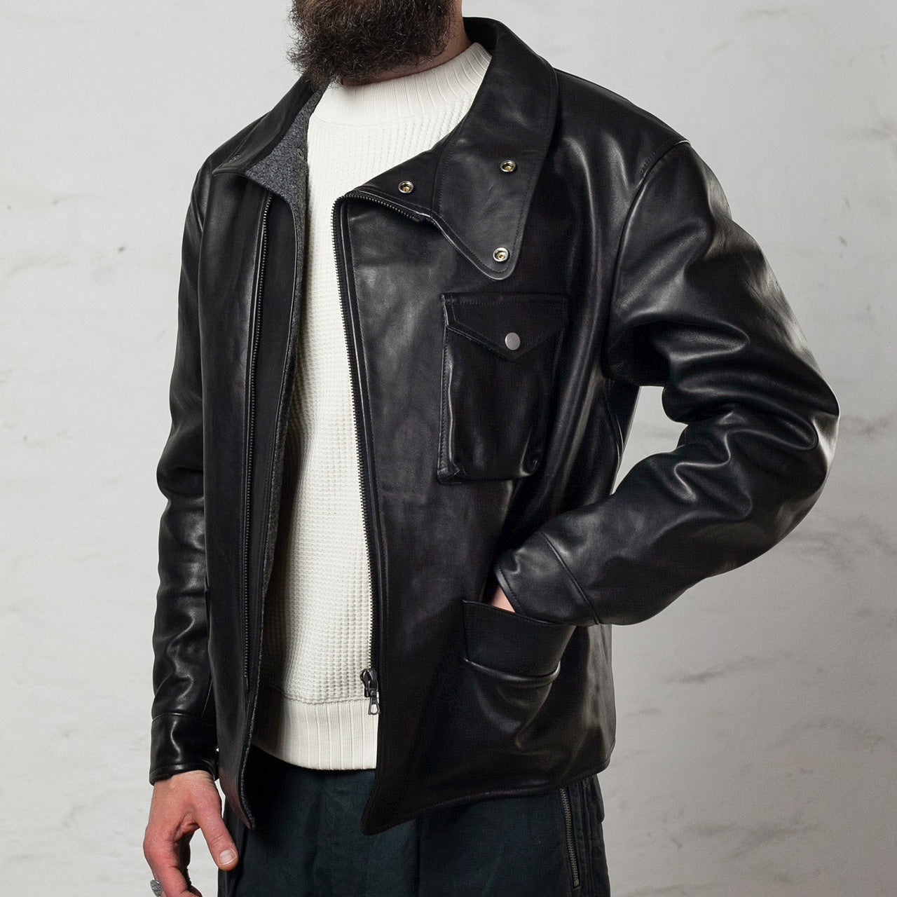 Sidcot Jacke Pferdeleder Schwarz