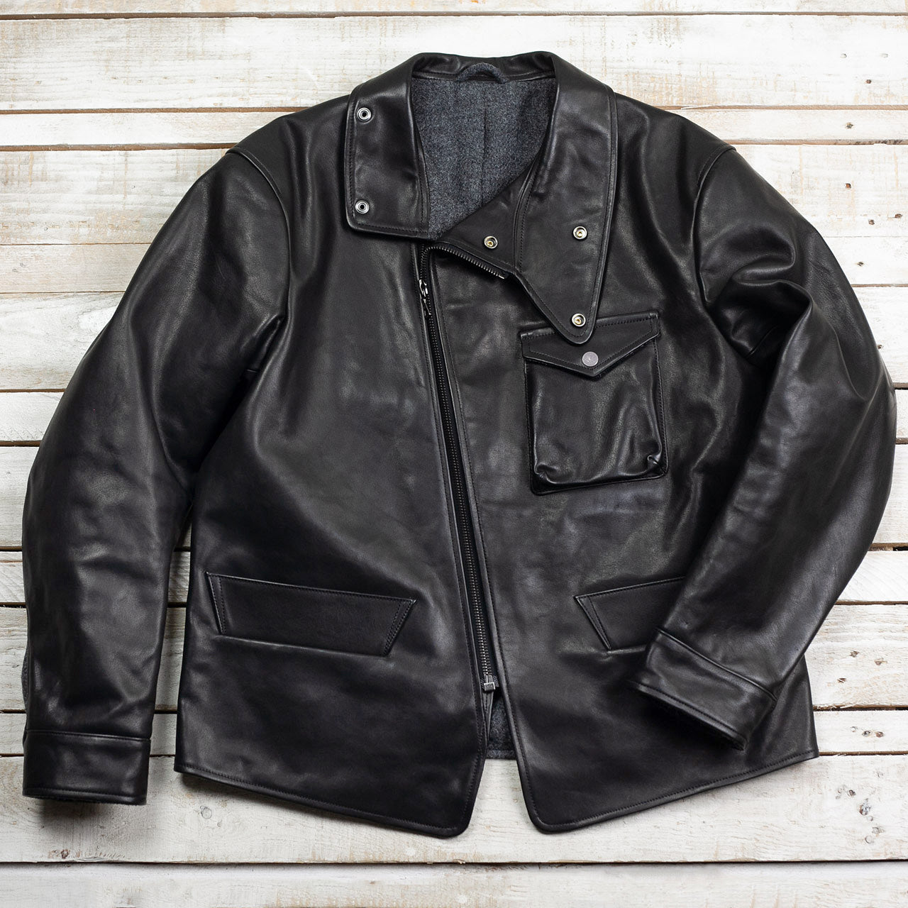 Sidcot Jacke Pferdeleder Schwarz