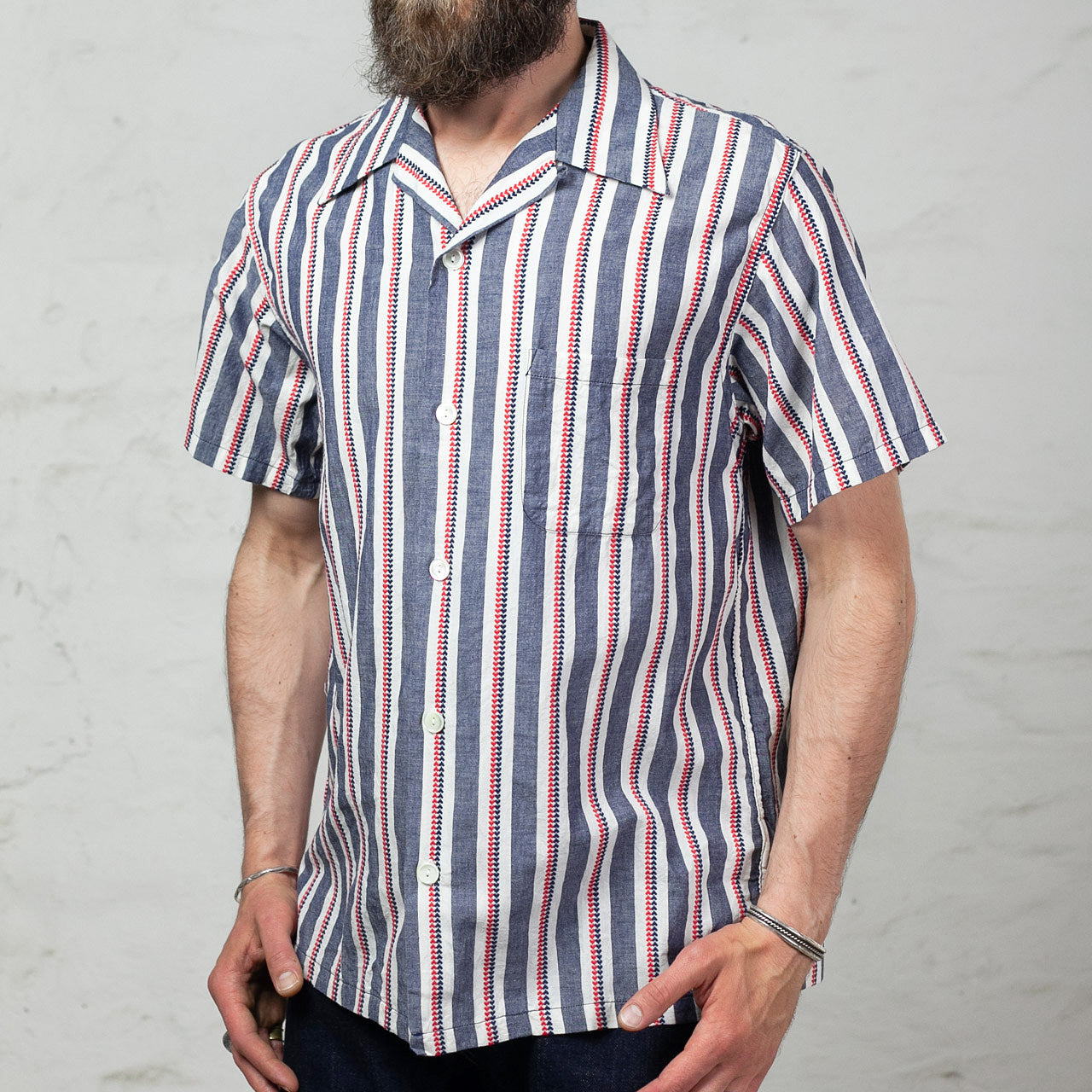 SC39119 Heart Stripe Open Shirt Navy