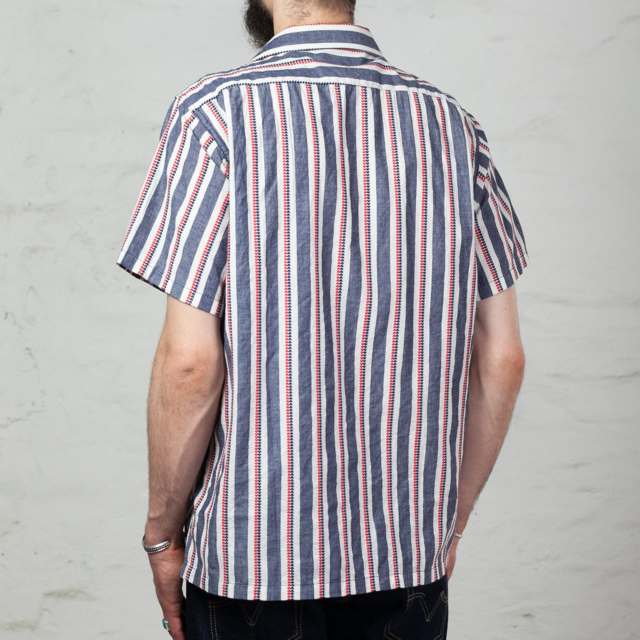 SC39119 Heart Stripe Open Shirt Navy