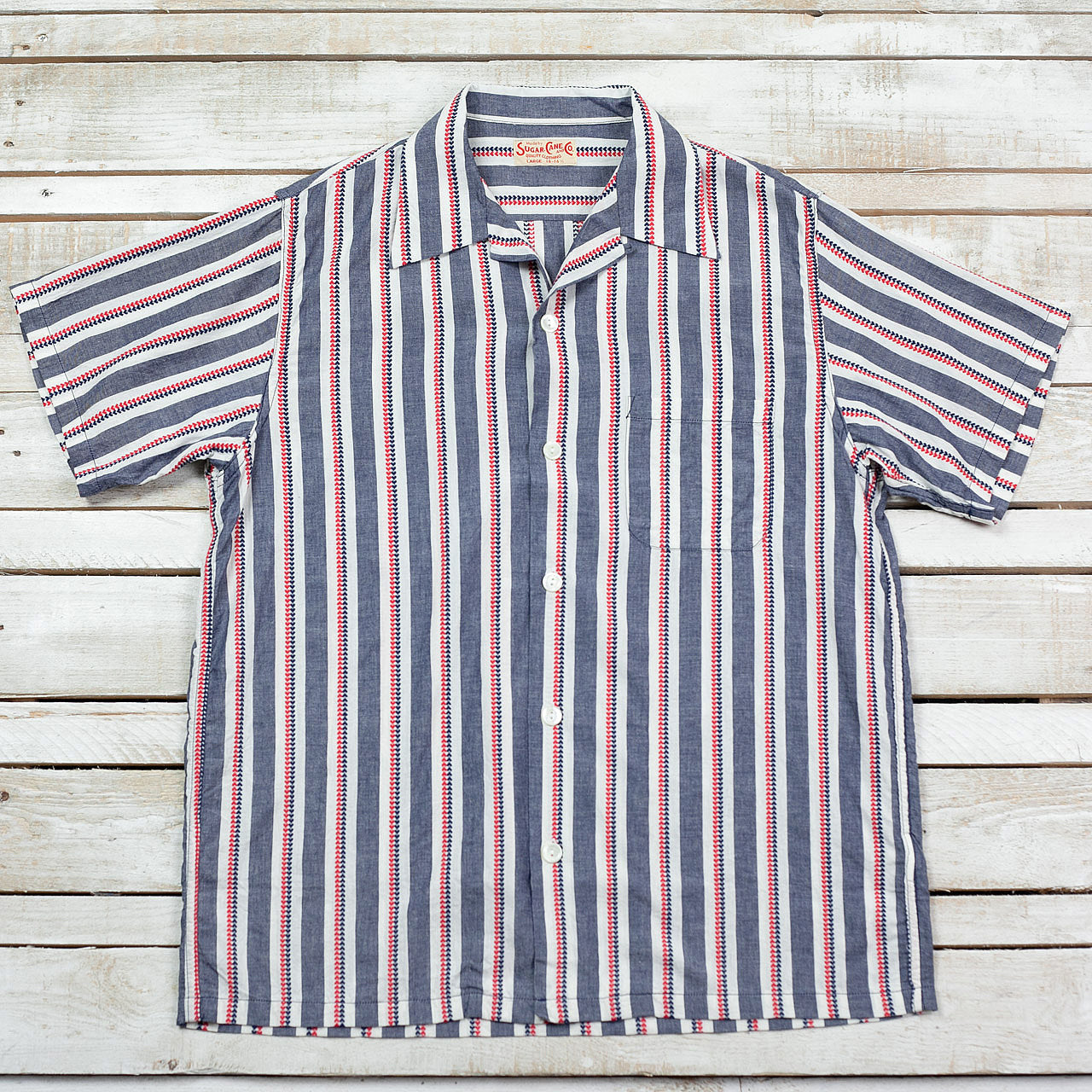 SC39119 Heart Stripe Open Shirt Navy