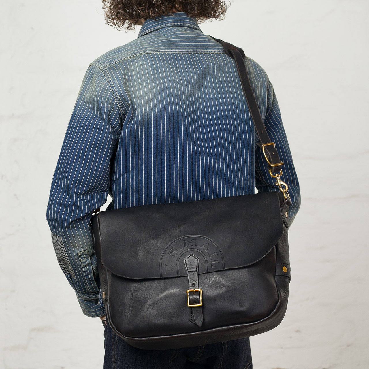 Leder Postman Bag U.S Mail Schwarz