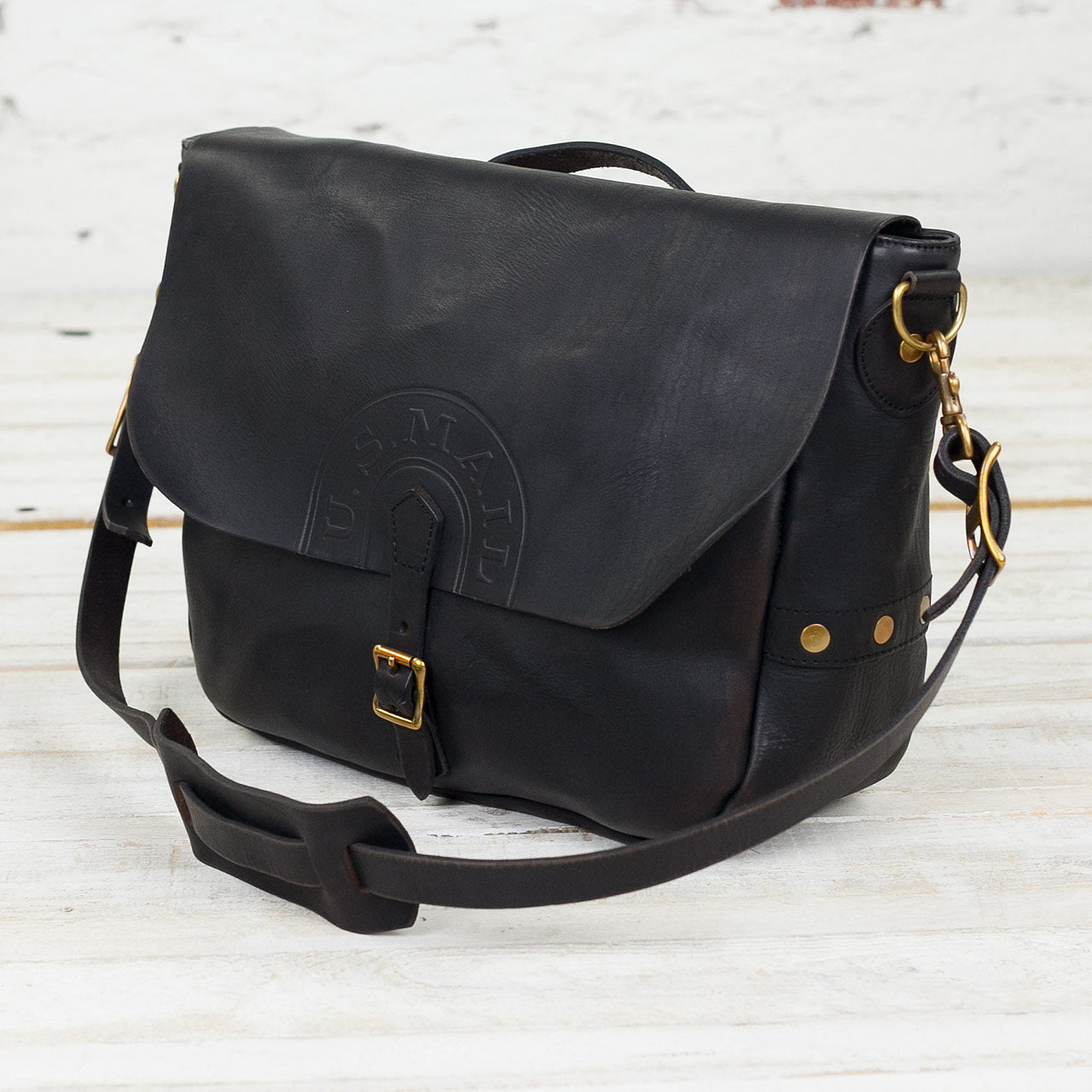 Leder Postman Bag U.S Mail Schwarz