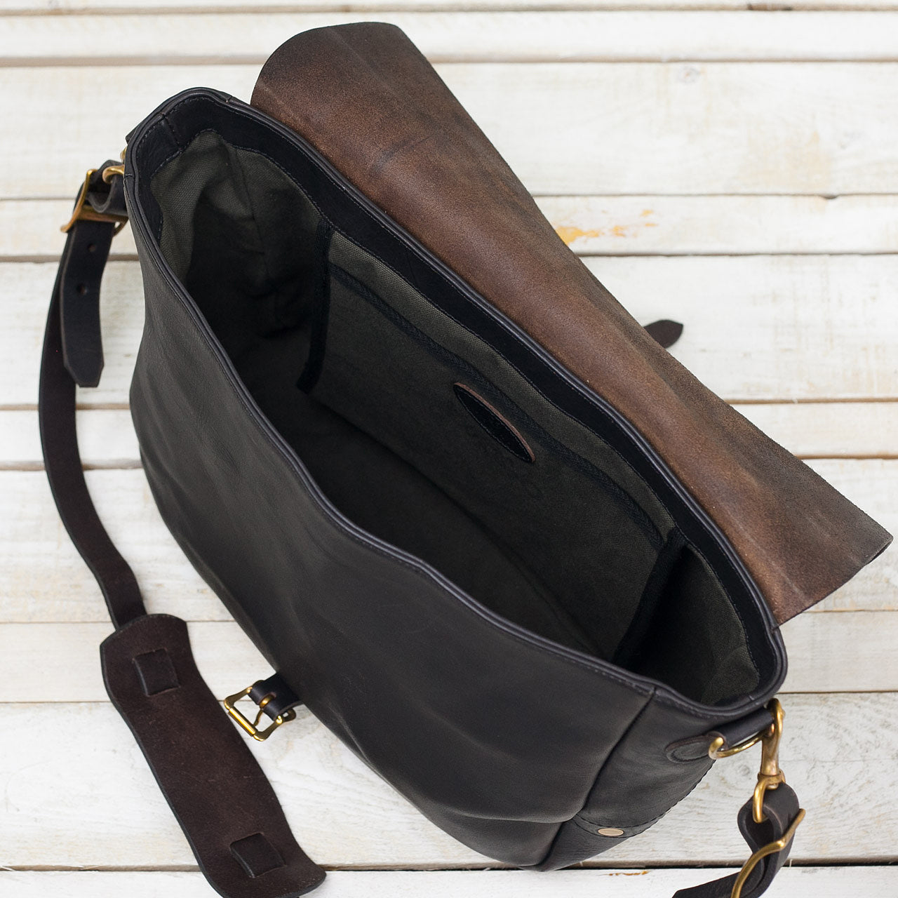 Leder Postman Bag U.S Mail Schwarz