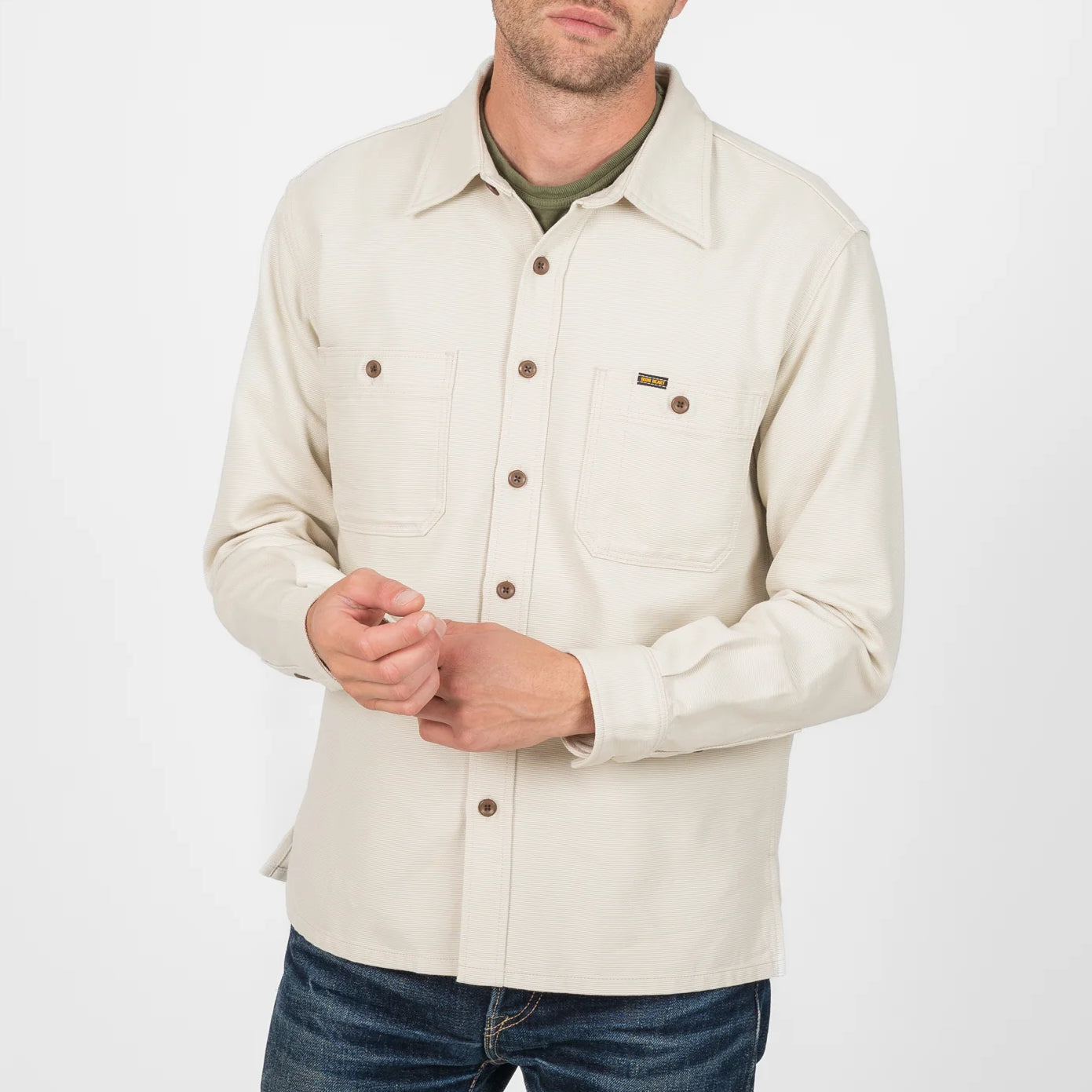 Iron Heart 13 oz Oxford Cloth Overshirt, Vorderansicht am Model