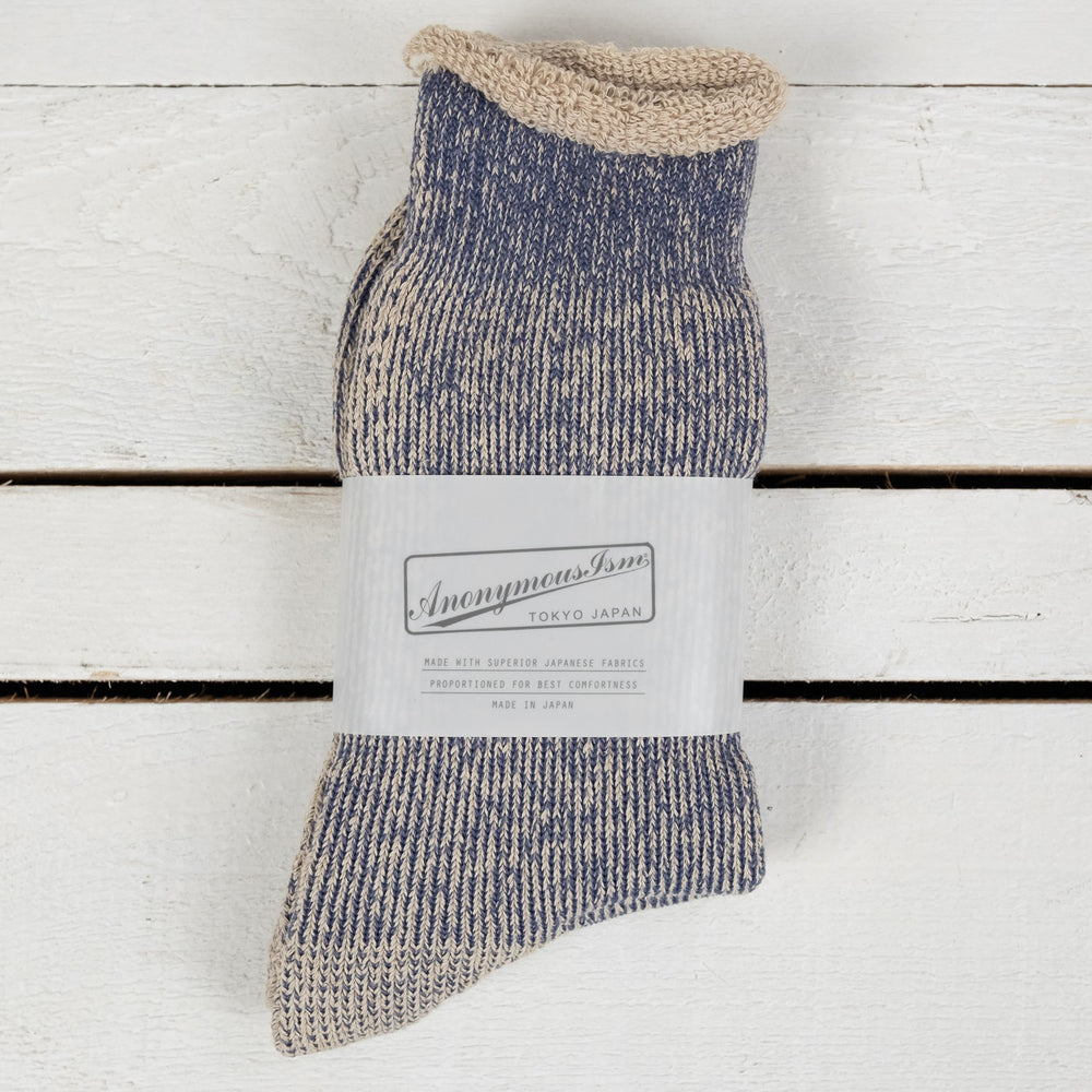 Hemp Thich Pile Crew Socks Navy Melange