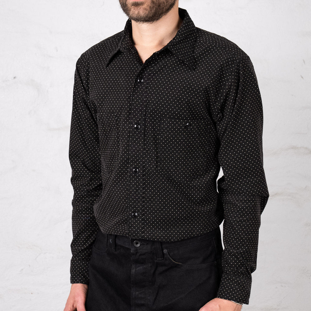 21W Micro Cord Pin Dots Open Pocket Work Shirt Black