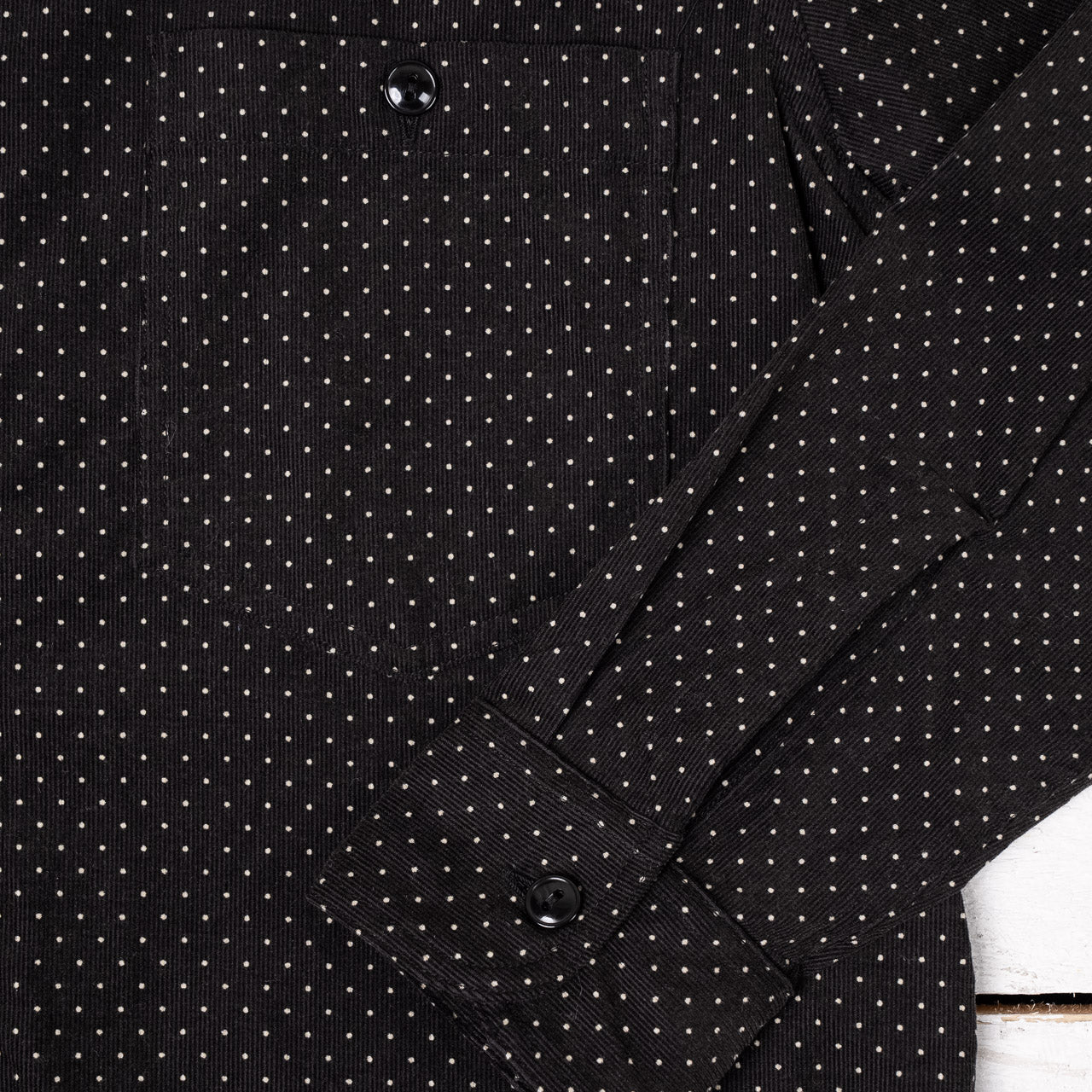 21W Micro Cord Pin Dot Open Pocket Work Shirt, Black