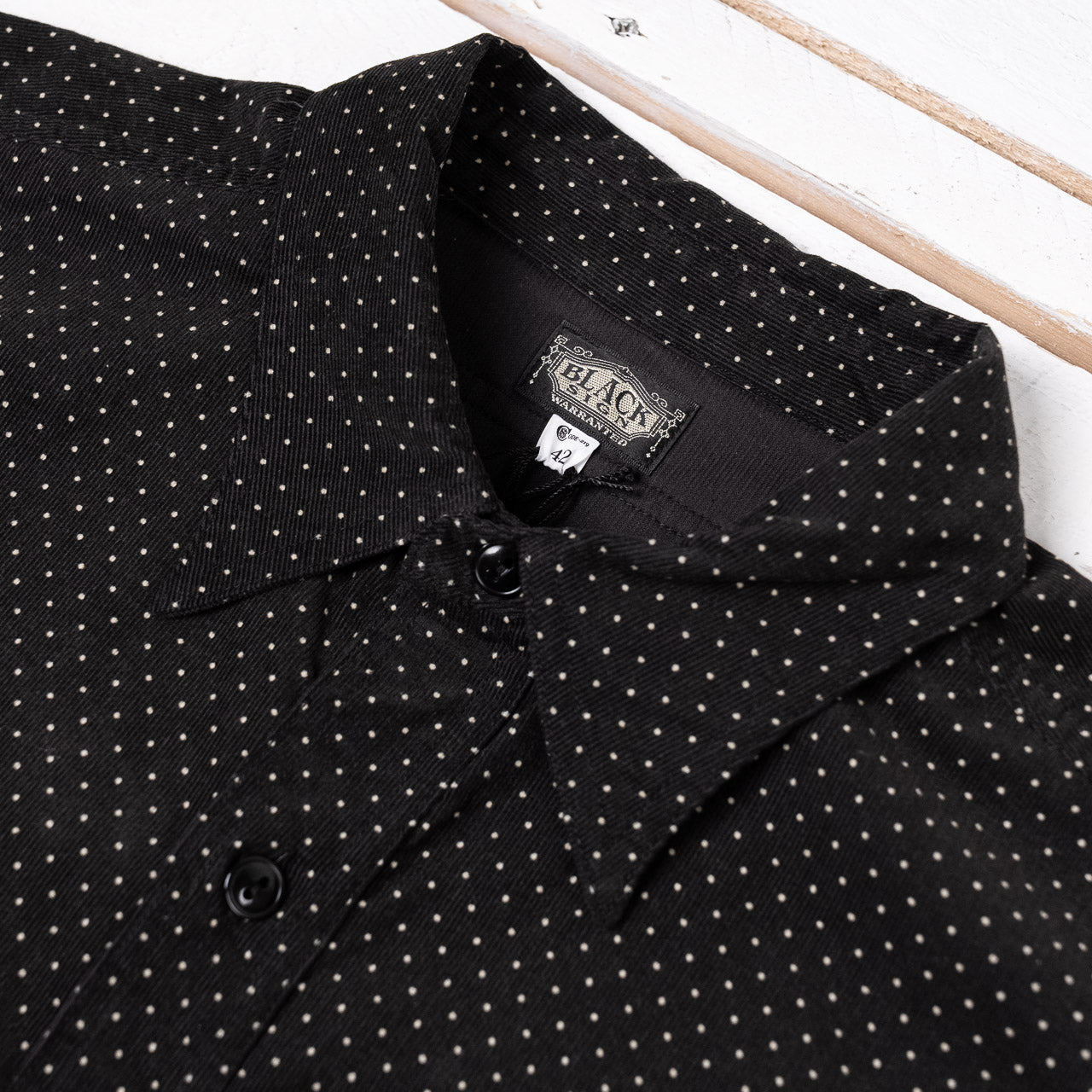 21W Micro Cord Pin Dot Open Pocket Work Shirt, Black