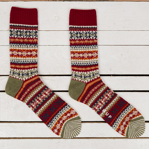 Fair Snow Wool Crimson Socks