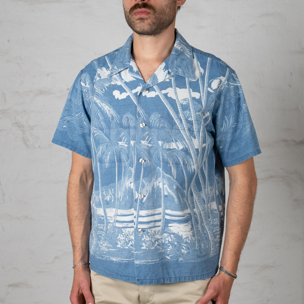 coconut palm tshirt Duke Kahanamoku "Coconut Palm & Diamondhead" Hawaiian Shirt Blue