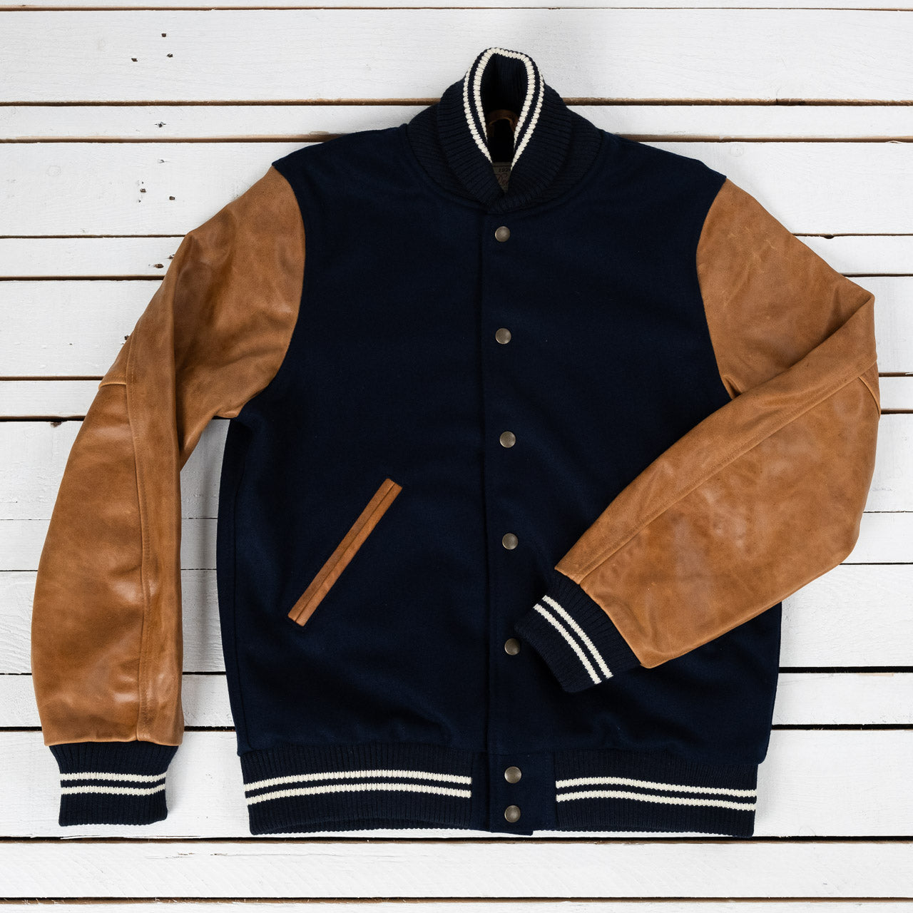 Tan varsity jacket discount