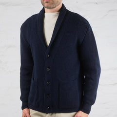 Shawl Collar Cardigan Merino Knit Blue