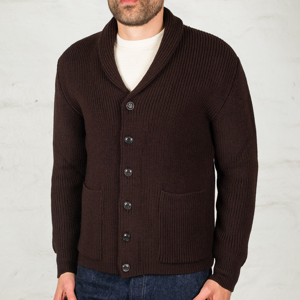 Shawl Collar Cardigan Merino Knit Braun