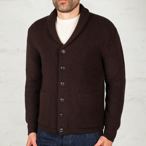 Shawl Collar Cardigan Merino Knit Braun