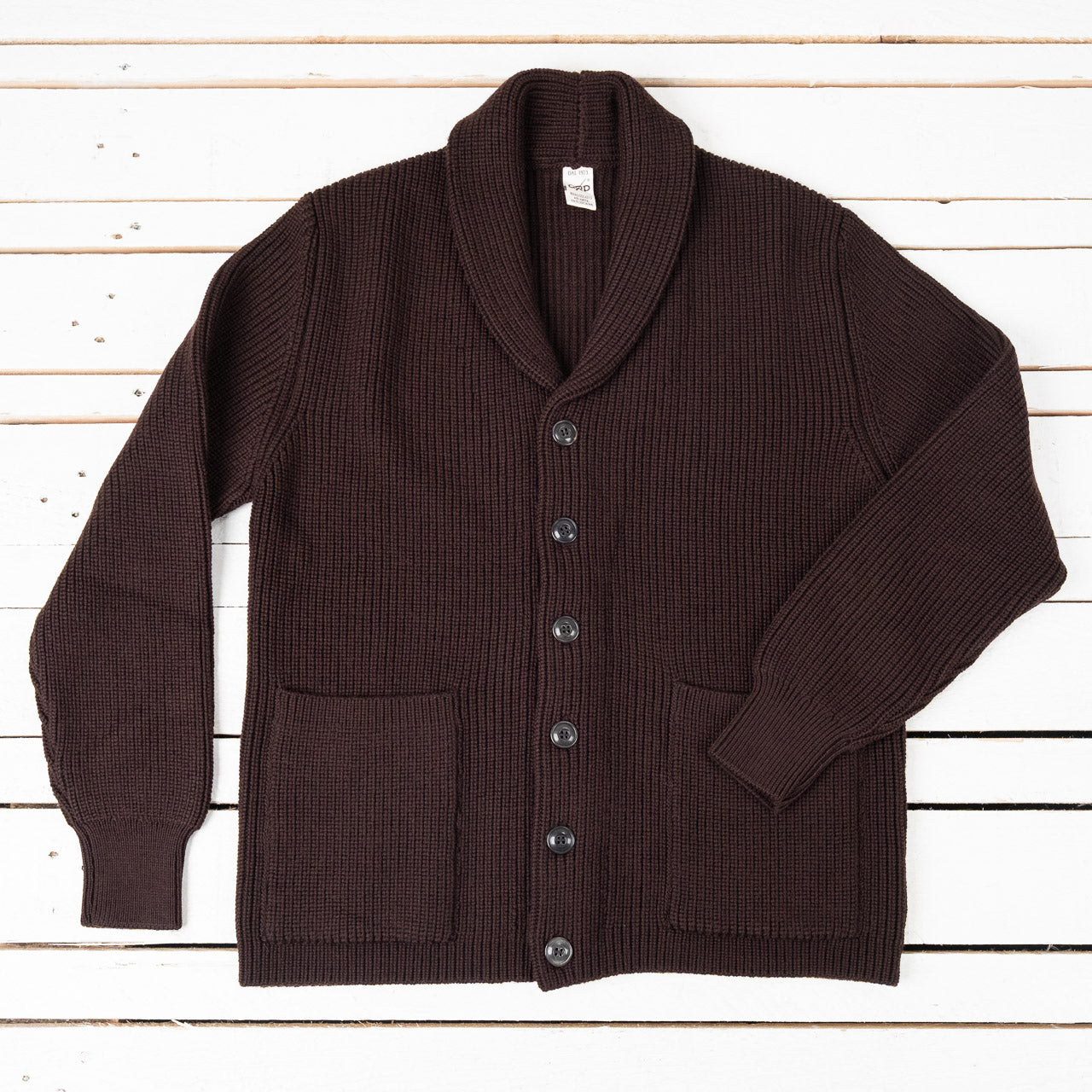 Shawl Collar Cardigan Merino Knit Braun