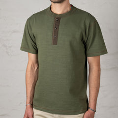 Slub Yarn Henley Neck T-Shirt Olive
