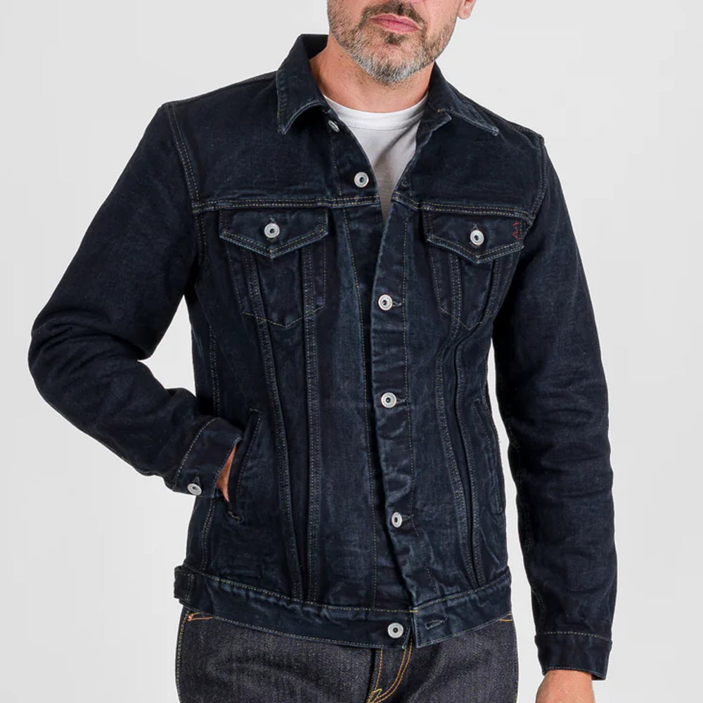 IH-526Lod 19 oz. Veste Type III en sergé main gauche indigo surteint noir