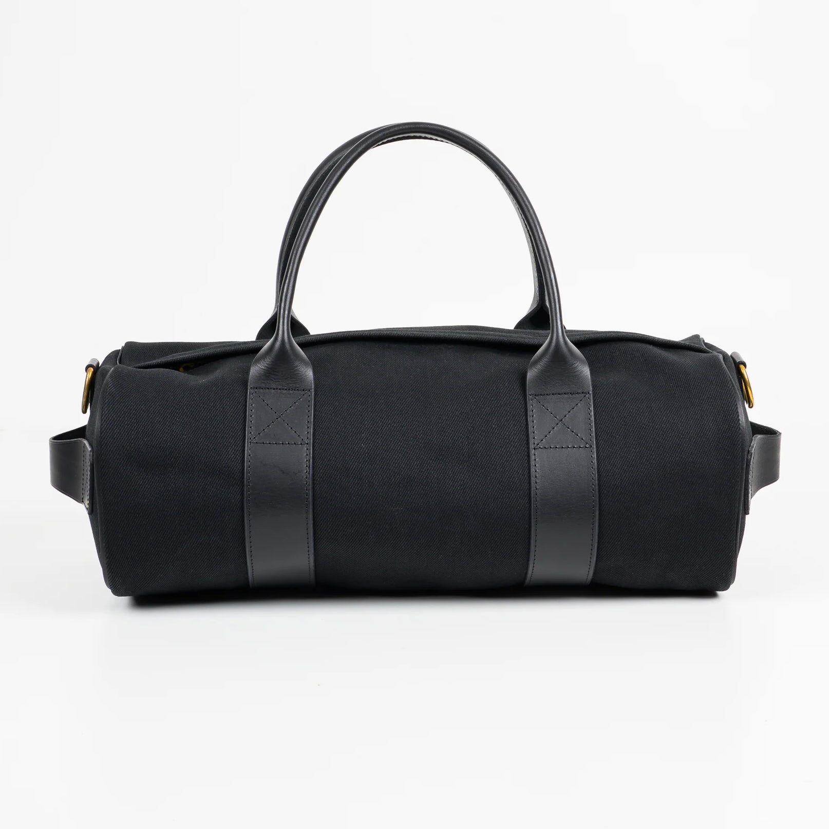 IHE-24-BLK 21 oz. Denim Buttero Leather Holdall Superblack