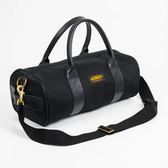 IHE-24-BLK 21 oz. Denim Buttero Leather Holdall Superblack