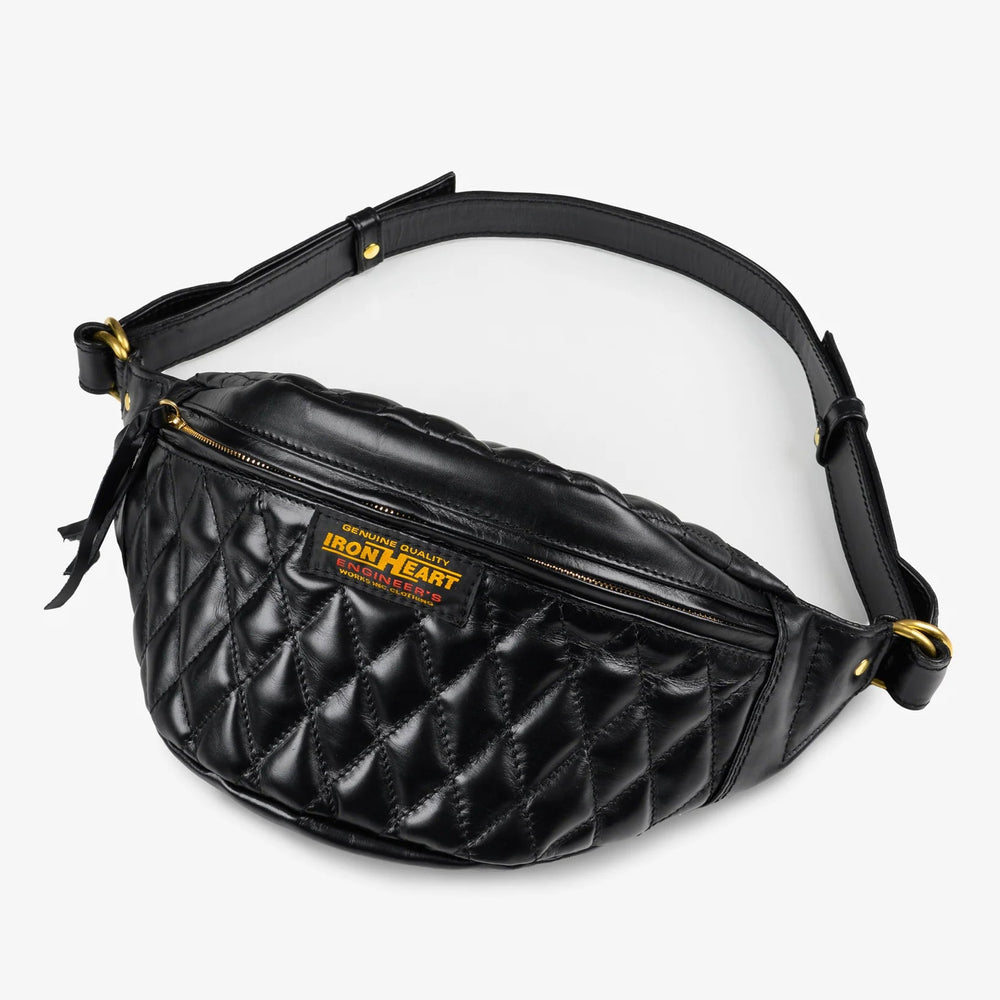 IHE-45-BLK Diamond Stitched Leather Waist Bag Black