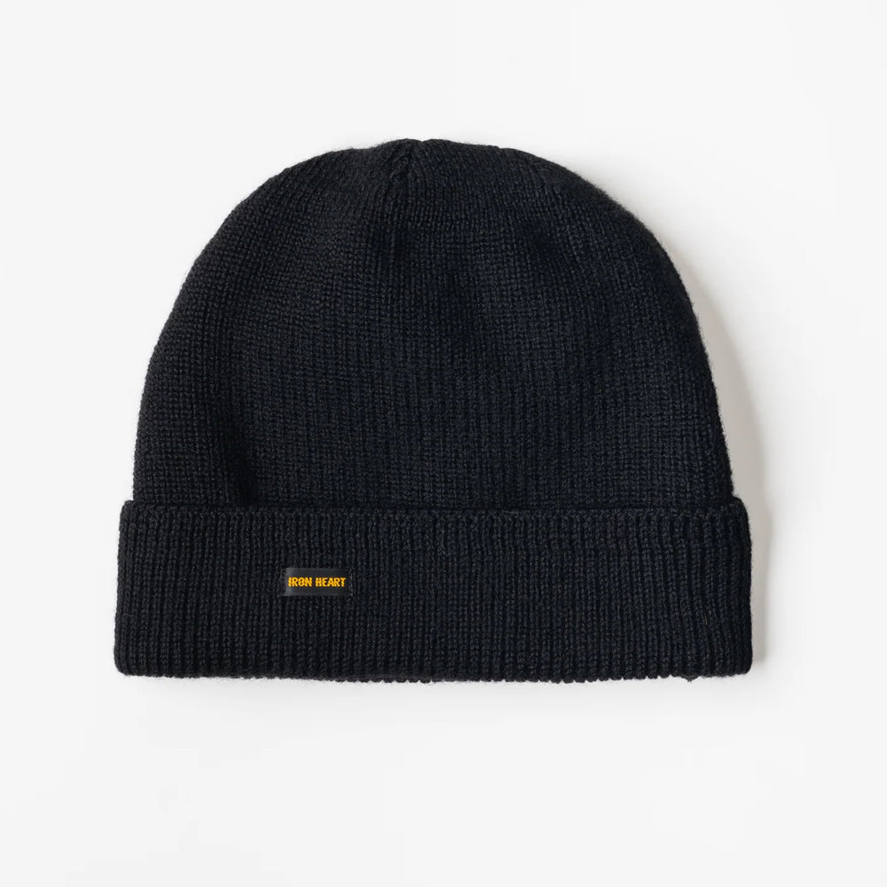 IHG-080-BLK 100% Wool Ribbed Beanie Schwarz