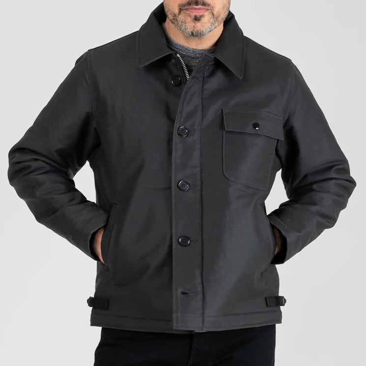 IHM-45-BLK Oiled Whipcord A2 Deck Jacket, Black