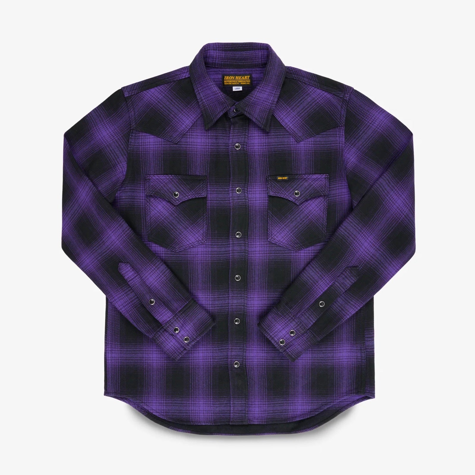 IHSH-264-PUR Heavy Flannel Ombré Check Western Shirt Purple