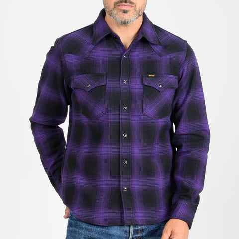 IHSH-264-PUR Heavy Flannel Ombré Check Western Shirt Purple