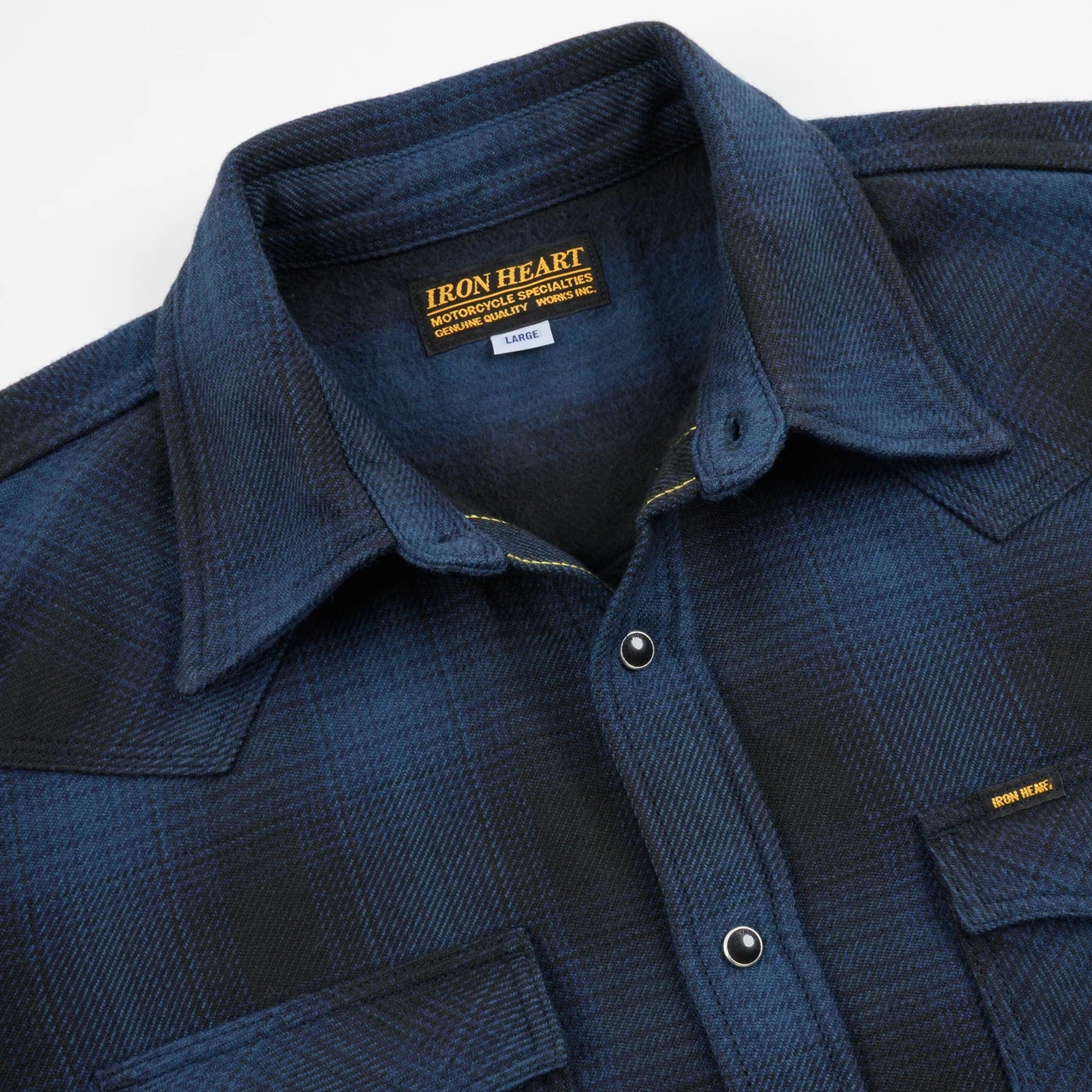 IHSH-264-NAV Heavy Flannel Ombré Check Western Shirt Navy