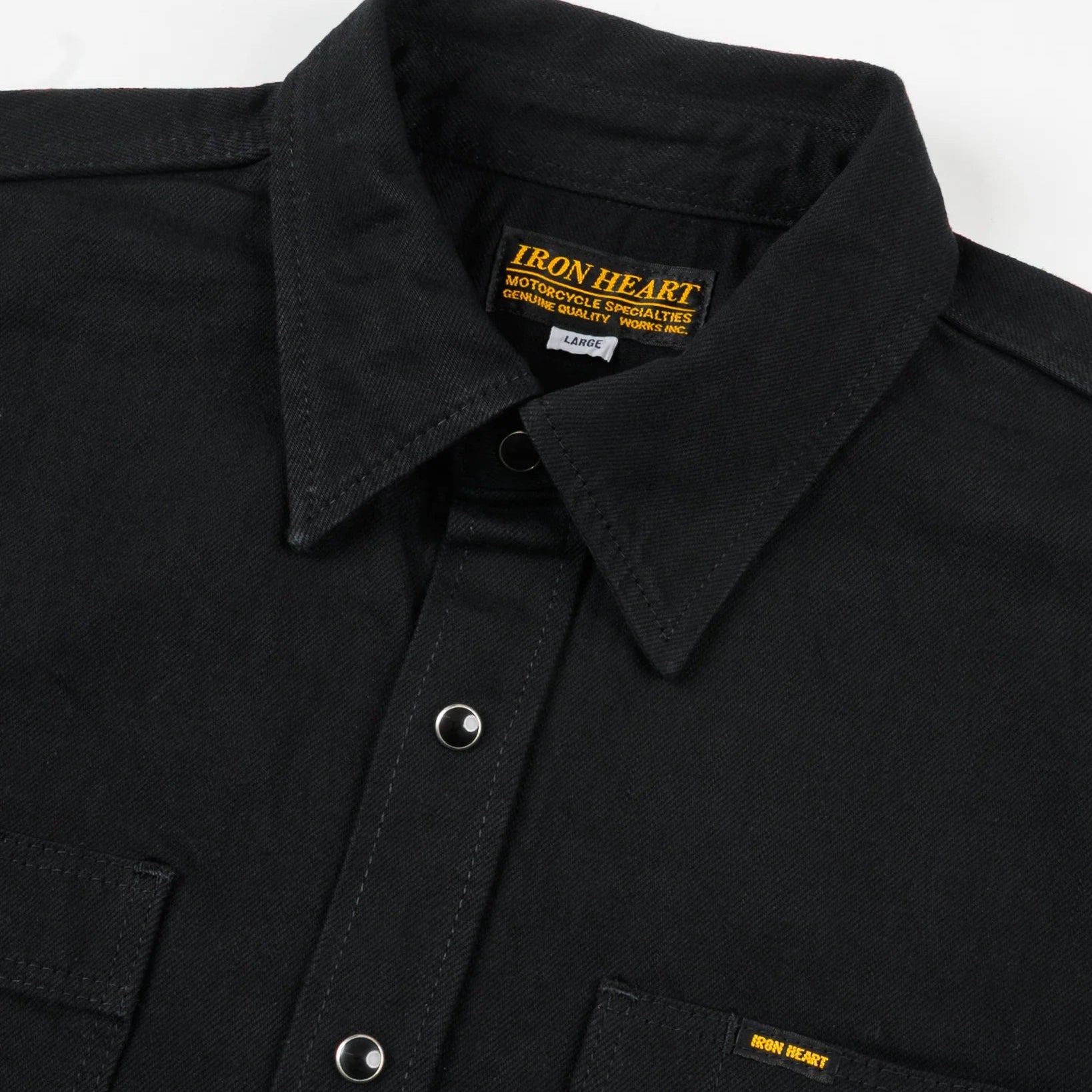 IHSH-338-BLK Chemise de travail en denim selvedge 12 oz avec boutons-pression noir