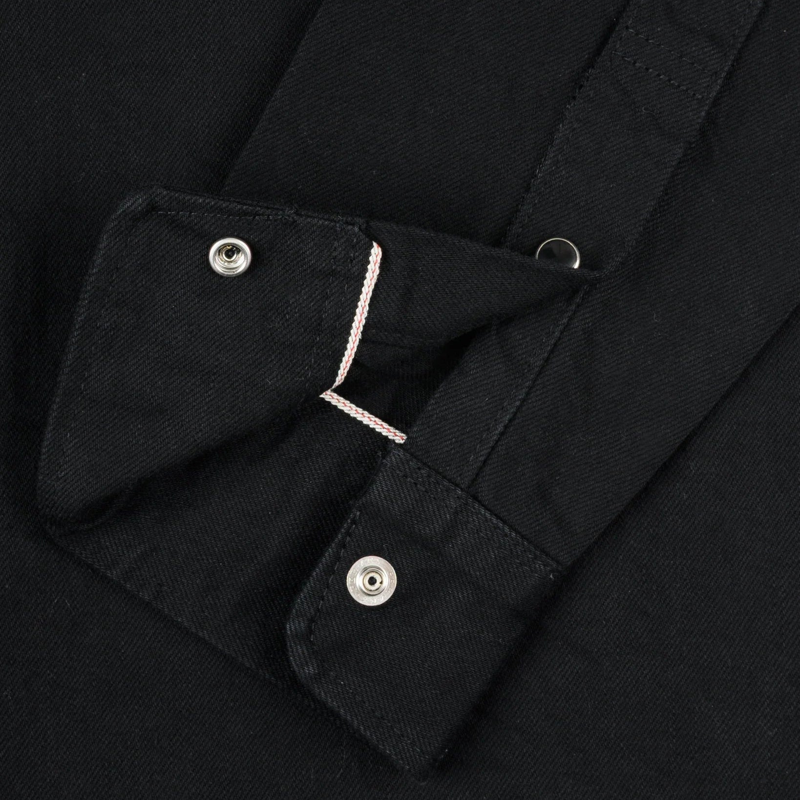IHSH-338-BLK Chemise de travail en denim selvedge 12 oz avec boutons-pression noir