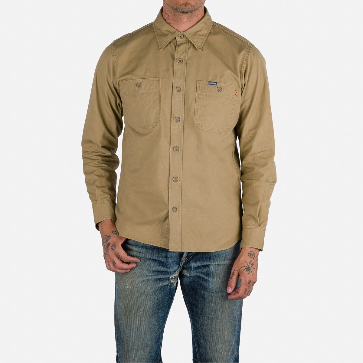 IHSH-395 7oz Fatigue Cloth Work Shirt Khaki
