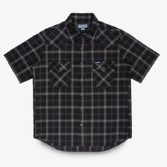 IHSH-418-BLK 5 oz. Selvedge Short Sleeved Madras Check Western Shirt Black
