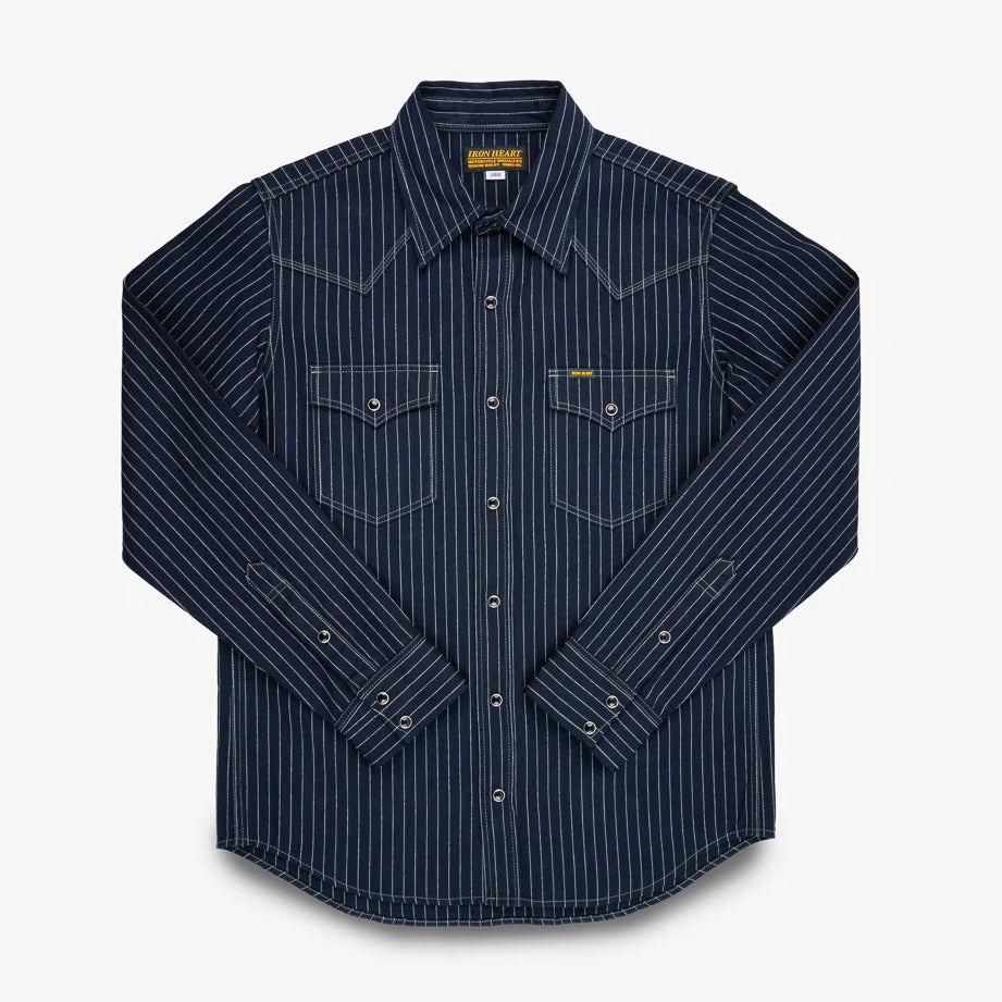 IHSH-424-IND 8,5 oz. Herringbone Stripe Western Shirt Indigo