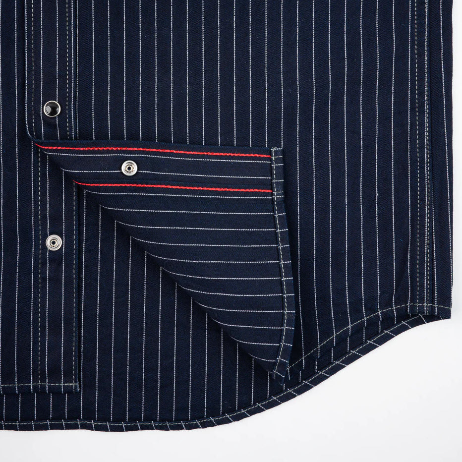 IHSH-424-IND 8,5 oz. Herringbone Stripe Western Shirt Indigo