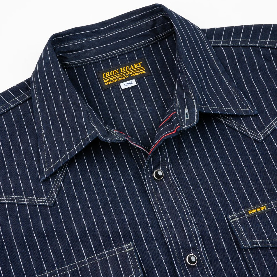 IHSH-424-IND 8,5 oz. Herringbone Stripe Western Shirt Indigo
