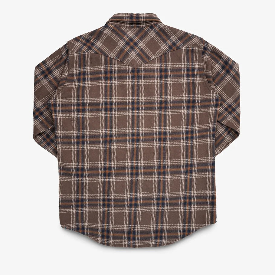 IHSH-431-BRN Slubby Heavy Flannel Check Western Shirt Brown