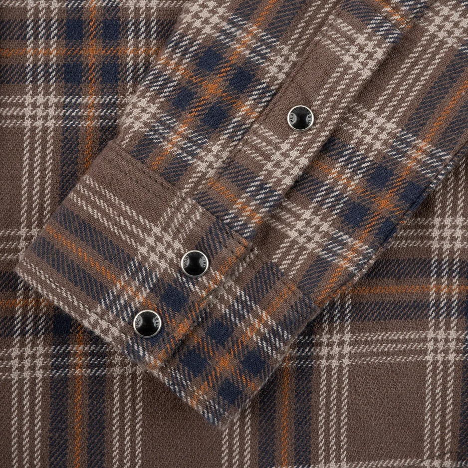 IHSH-431-BRN Slubby Heavy Flannel Check Western Shirt Brown