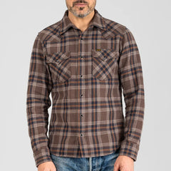 IHSH-431-BRN Chemise Western à carreaux en flanelle épaisse slubby marron