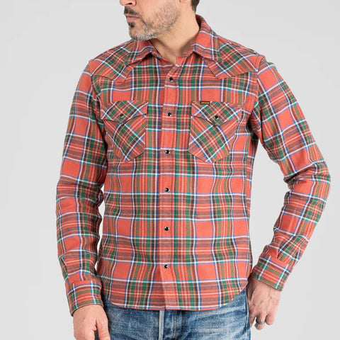 IHSH-436-RED Heavy Flannel American Check Western Shirt Red 