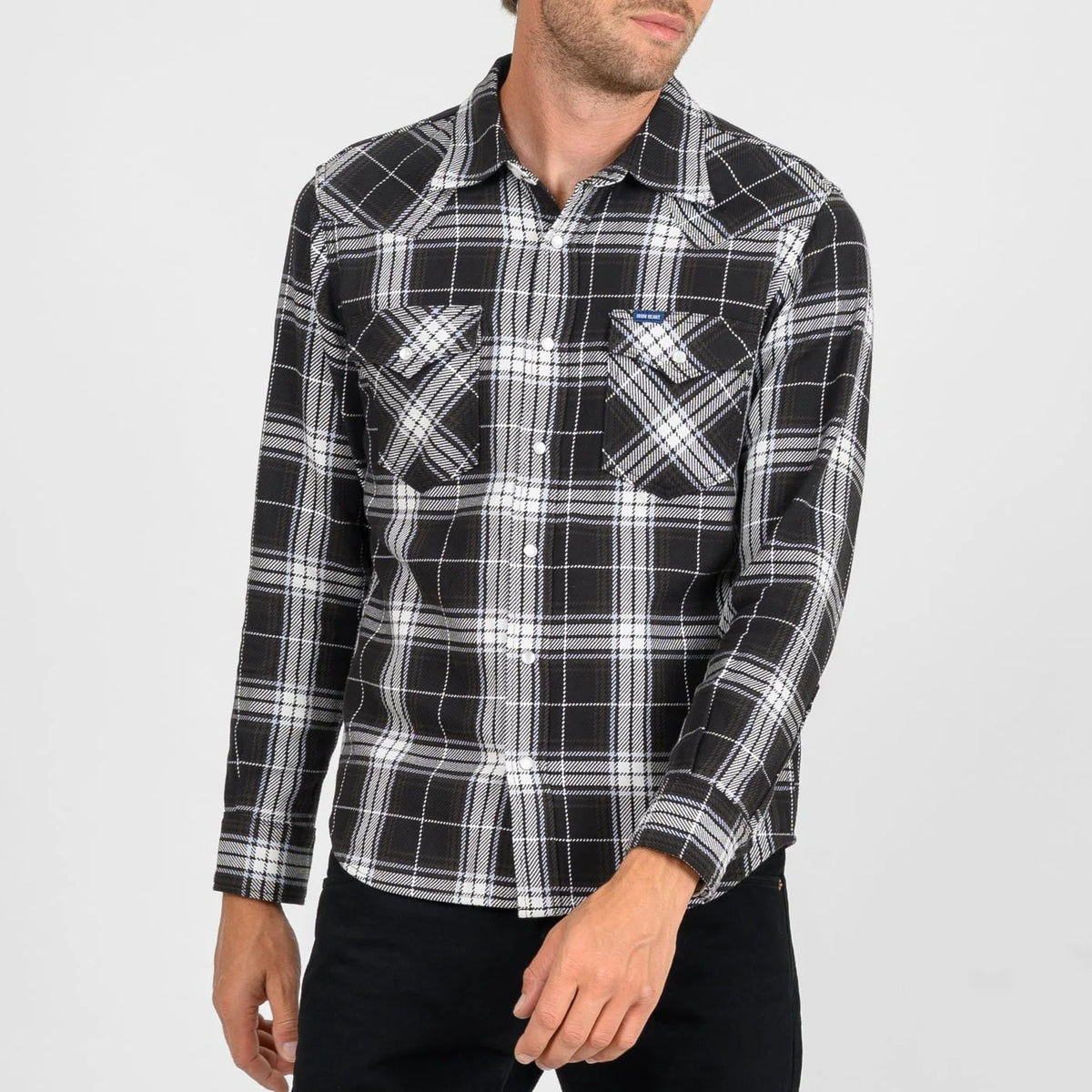 IHSH-439-BLK 9oz Selvedge Flannel Check Western Shirt Black