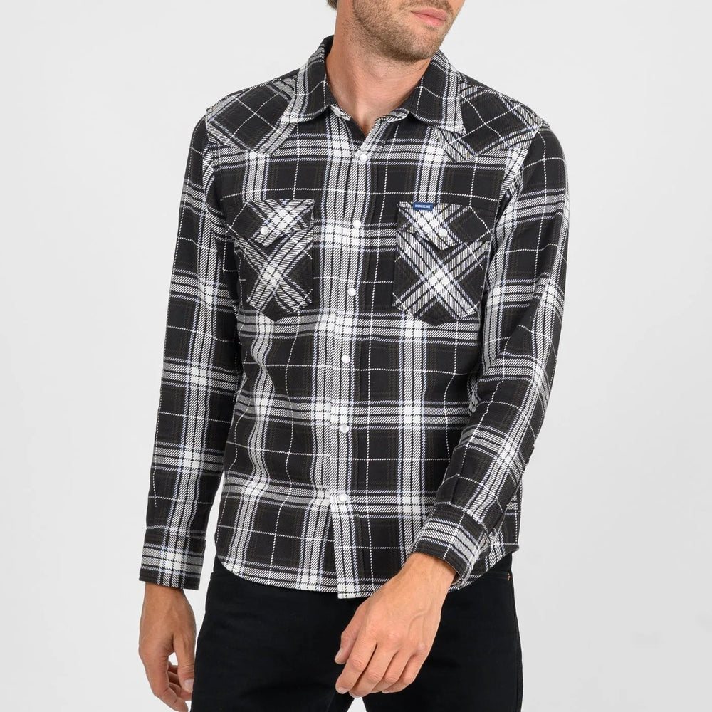 IHSH-439-BLK 9 oz. Selvedge Flannel Check Western Shirt Black